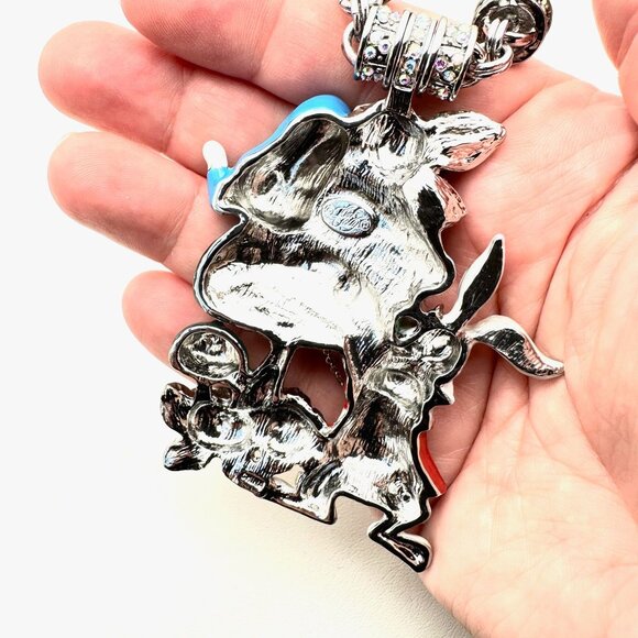 Kirks Folly Womens Necklace Crystal Magnetic Alice in Wonderland Rabbit Silver - Picture 4 of 4